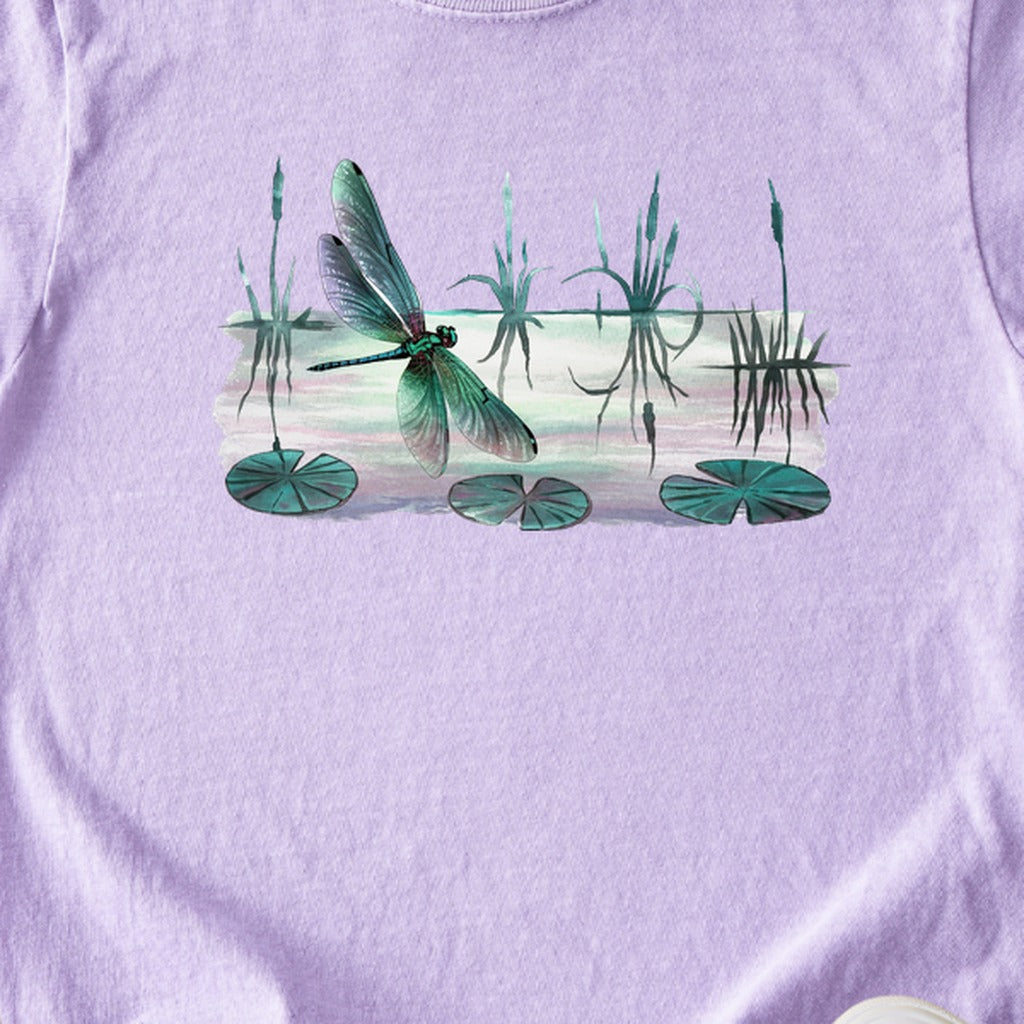 Watercolor Dragonfly on a Lake Kids Cotton T-Shirt