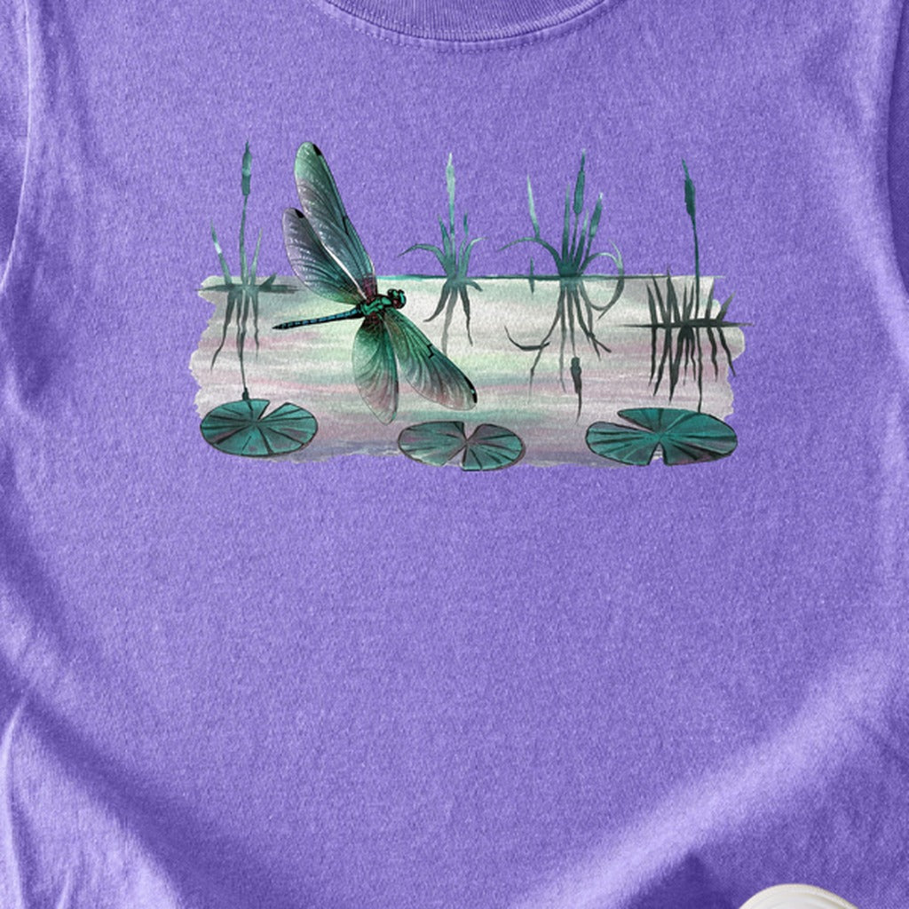 Watercolor Dragonfly on a Lake Kids Cotton T-Shirt