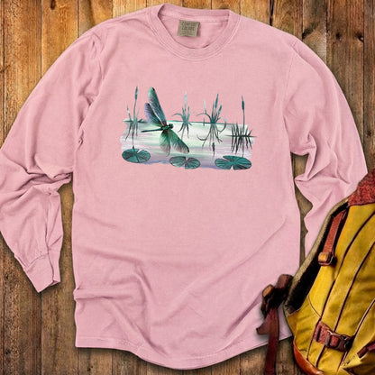 Watercolor Dragonfly on a Lake Cotton Long Sleeve