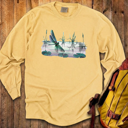 Watercolor Dragonfly on a Lake Cotton Long Sleeve