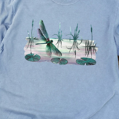 Watercolor Dragonfly on a Lake Cotton Long Sleeve