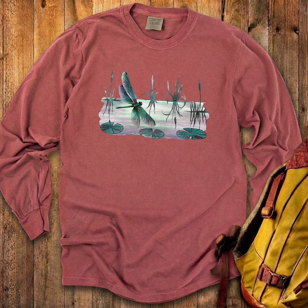 Watercolor Dragonfly on a Lake Cotton Long Sleeve