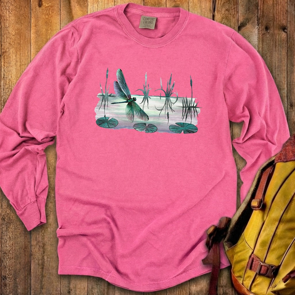 Watercolor Dragonfly on a Lake Cotton Long Sleeve