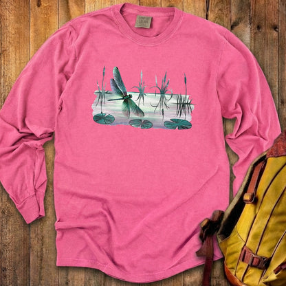 Watercolor Dragonfly on a Lake Cotton Long Sleeve
