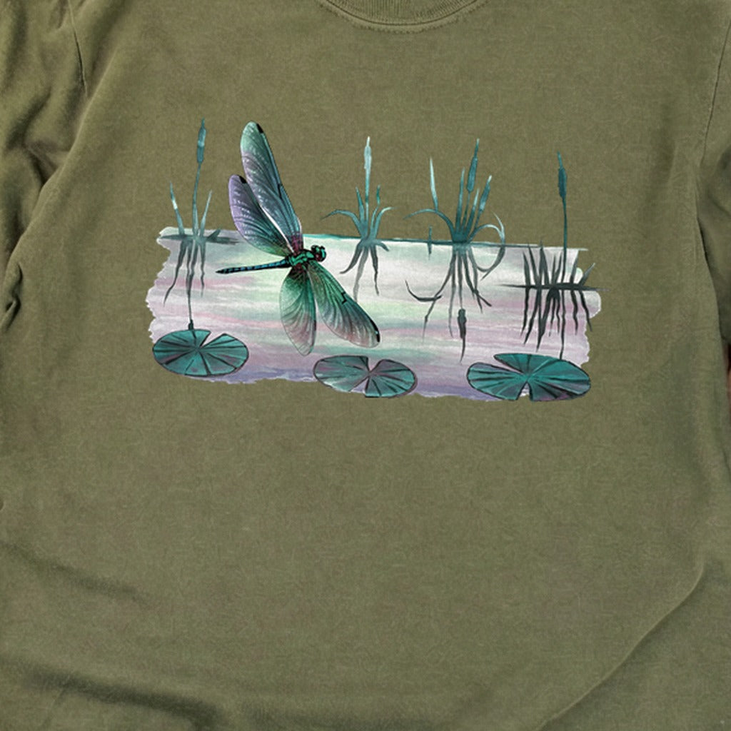 Watercolor Dragonfly on a Lake Cotton Long Sleeve