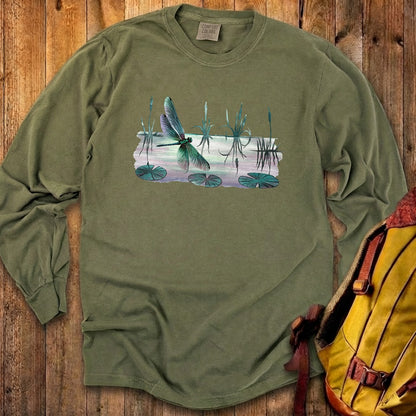 Watercolor Dragonfly on a Lake Cotton Long Sleeve