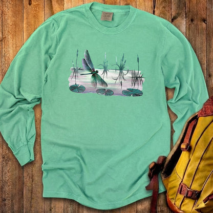 Watercolor Dragonfly on a Lake Cotton Long Sleeve