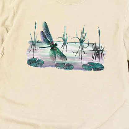 Watercolor Dragonfly on a Lake Cotton Long Sleeve