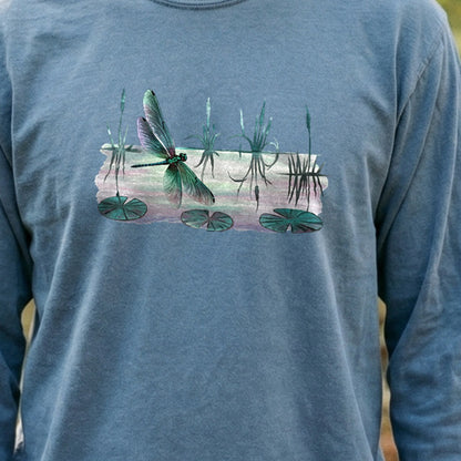 Watercolor Dragonfly on a Lake Cotton Long Sleeve