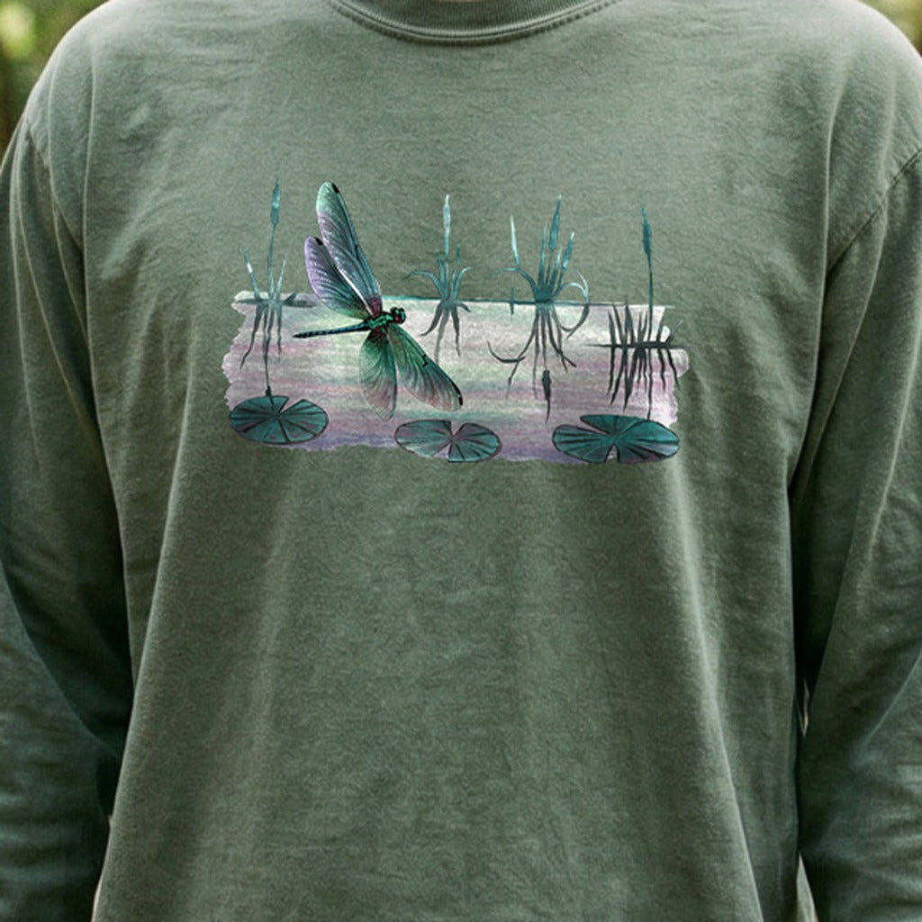 Watercolor Dragonfly on a Lake Cotton Long Sleeve