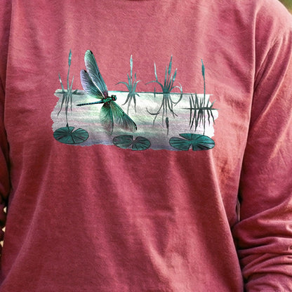 Watercolor Dragonfly on a Lake Cotton Long Sleeve