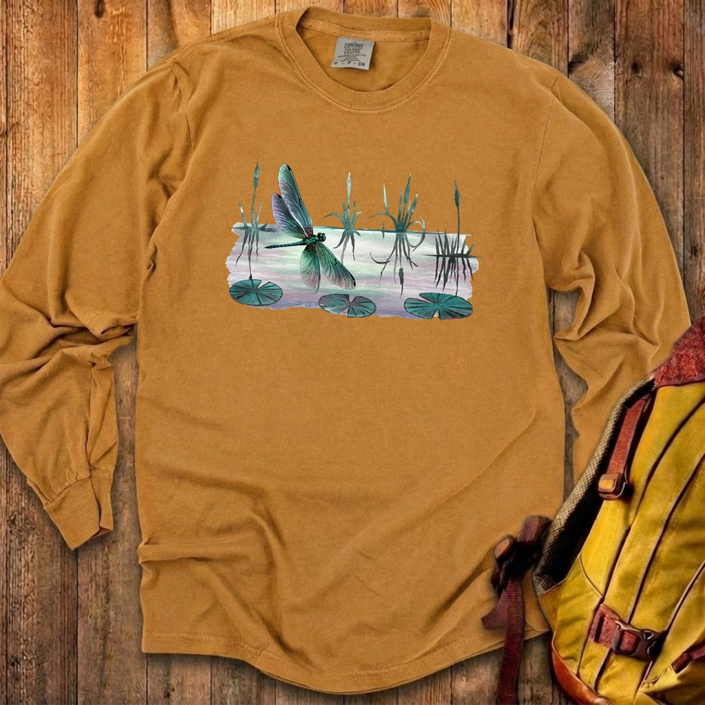 Watercolor Dragonfly on a Lake Cotton Long Sleeve