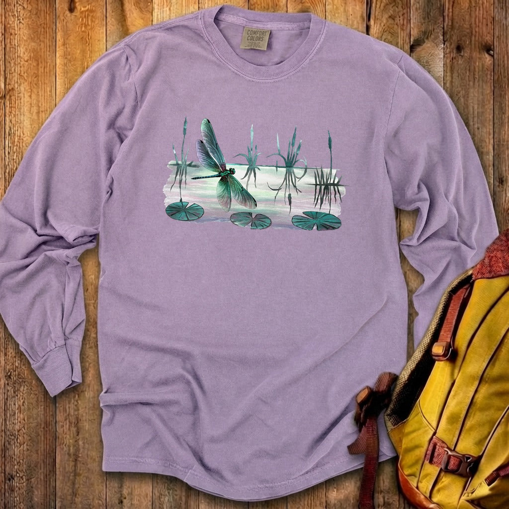 Watercolor Dragonfly on a Lake Cotton Long Sleeve