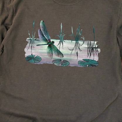 Watercolor Dragonfly on a Lake Cotton Long Sleeve