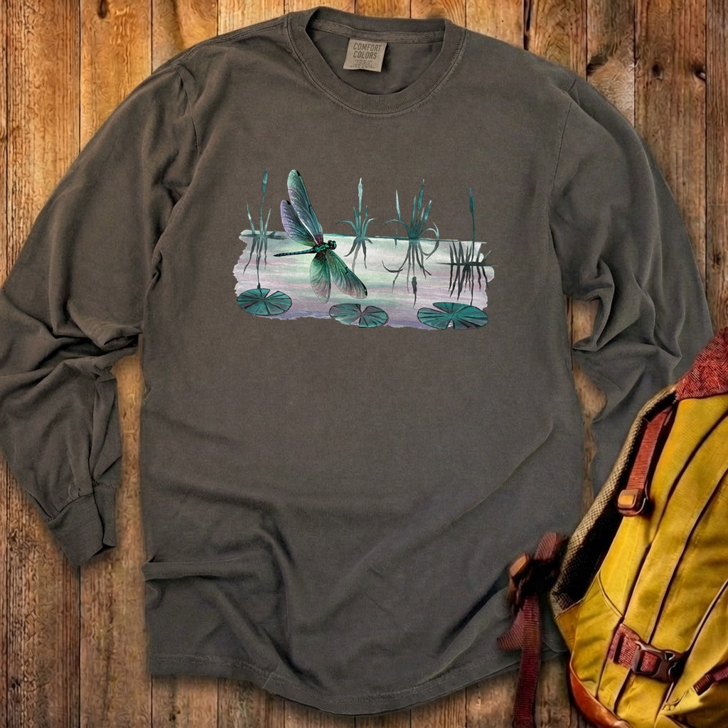 Watercolor Dragonfly on a Lake Cotton Long Sleeve