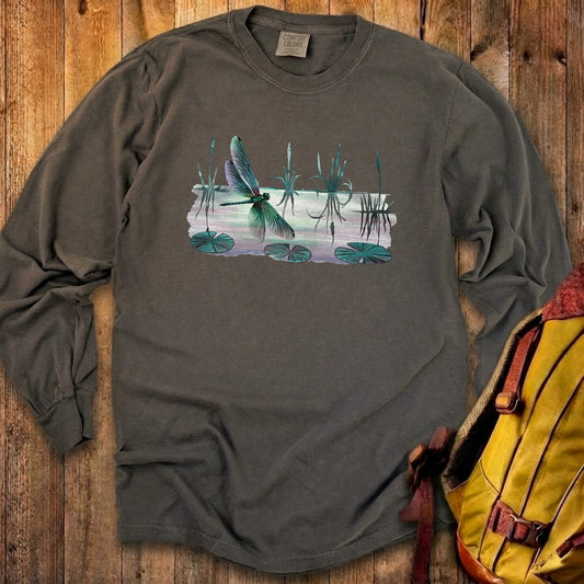 Watercolor Dragonfly on a Lake Cotton Long Sleeve