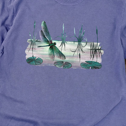 Watercolor Dragonfly on a Lake Cotton Long Sleeve