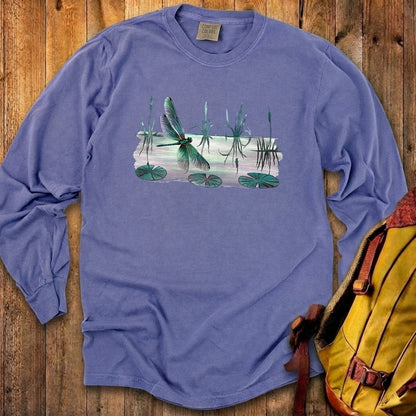 Watercolor Dragonfly on a Lake Cotton Long Sleeve