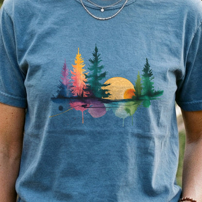 Watercolor Forest Cotton T-Shirt