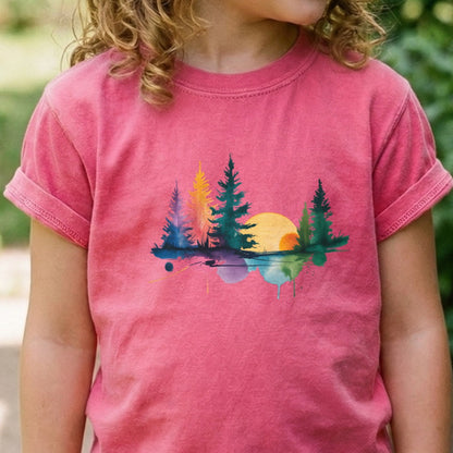 Watercolor Forest Kids Cotton T-Shirt