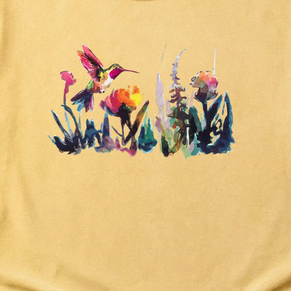 Watercolor Hummingbird with Flowers Cotton T-Shirt