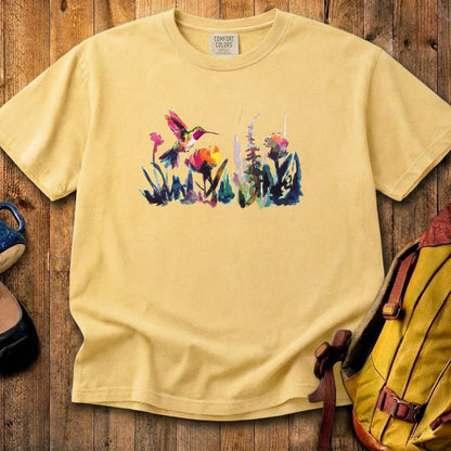 Watercolor Hummingbird with Flowers Cotton T-Shirt