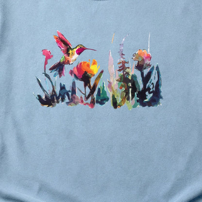 Watercolor Hummingbird with Flowers Cotton T-Shirt