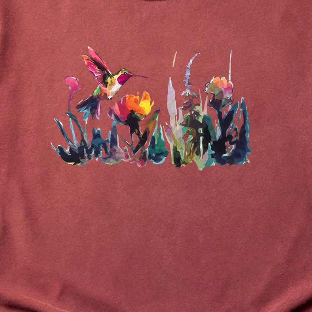 Watercolor Hummingbird with Flowers Cotton T-Shirt