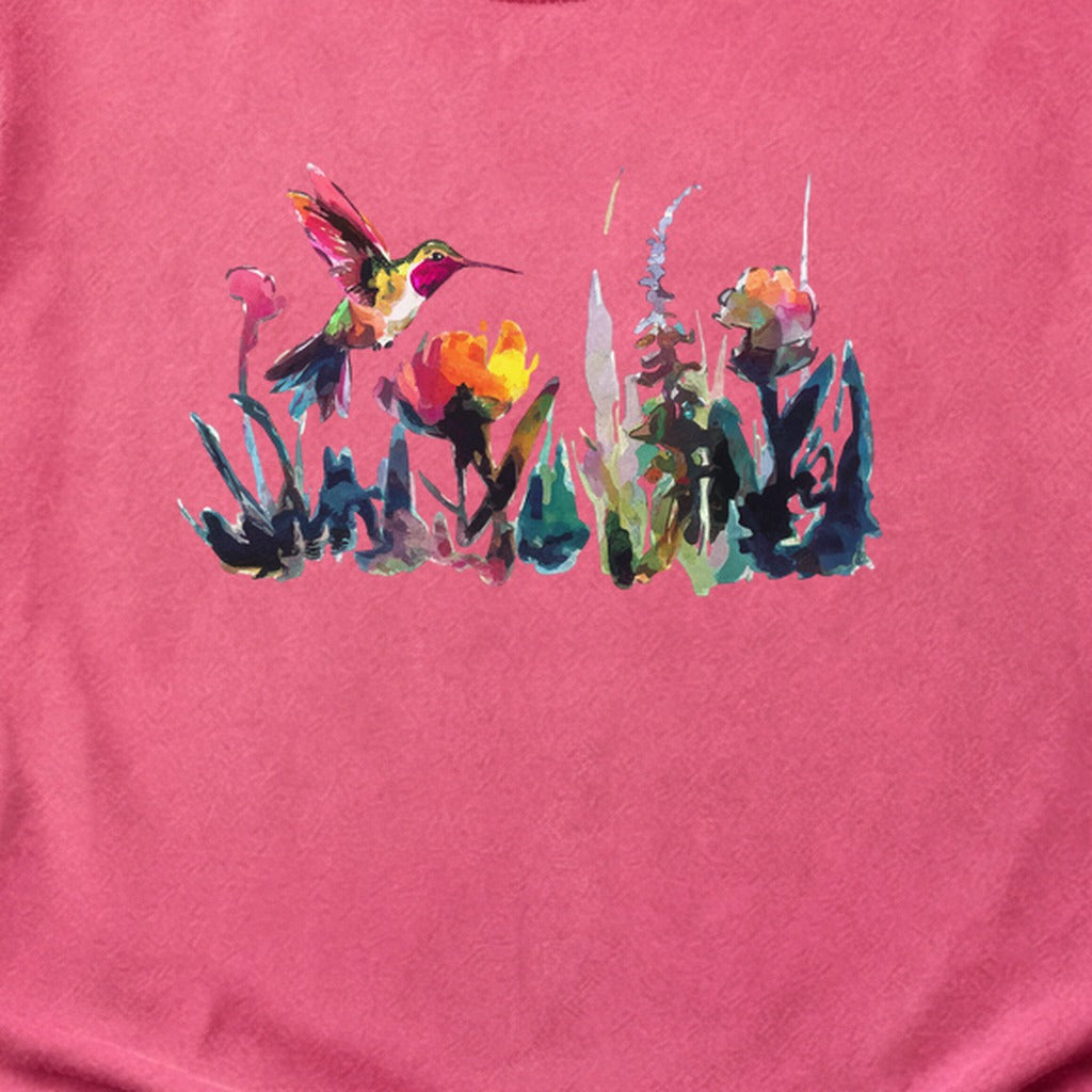 Watercolor Hummingbird with Flowers Cotton T-Shirt