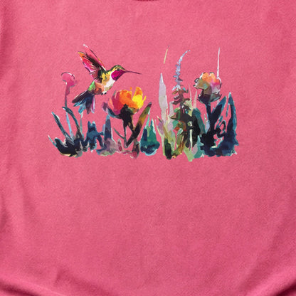 Watercolor Hummingbird with Flowers Cotton T-Shirt