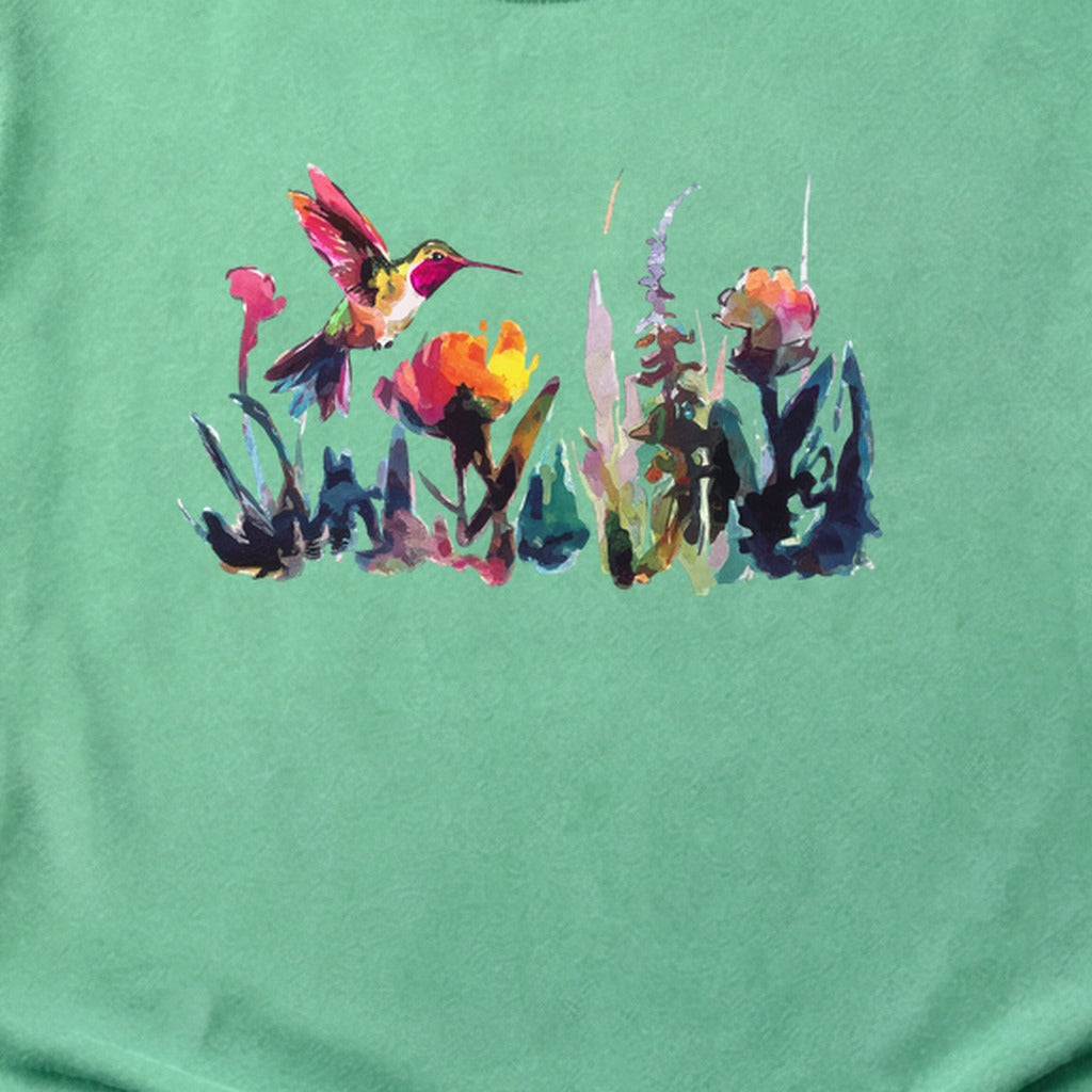 Watercolor Hummingbird with Flowers Cotton T-Shirt