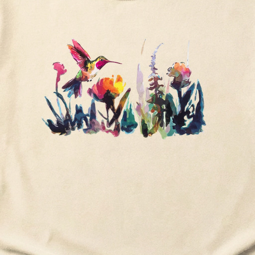 Watercolor Hummingbird with Flowers Cotton T-Shirt