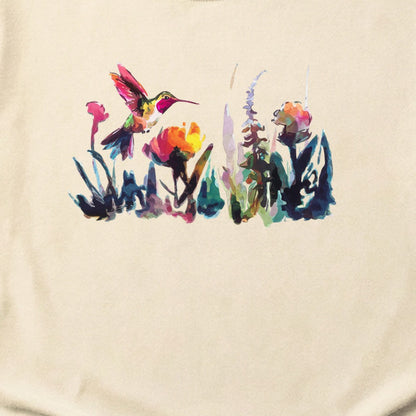 Watercolor Hummingbird with Flowers Cotton T-Shirt