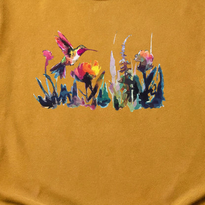 Watercolor Hummingbird with Flowers Cotton T-Shirt
