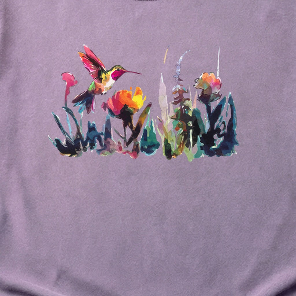 Watercolor Hummingbird with Flowers Cotton T-Shirt