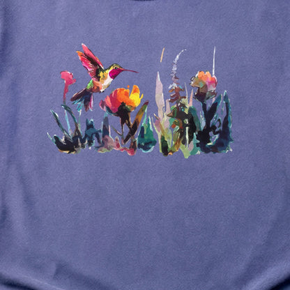 Watercolor Hummingbird with Flowers Cotton T-Shirt