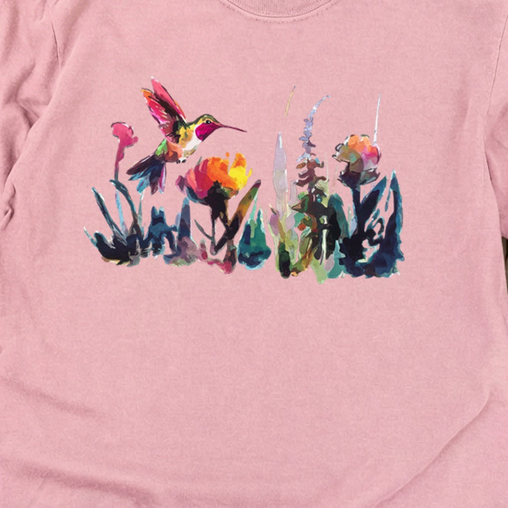 Watercolor Hummingbird with Flowers Cotton Long Sleeve