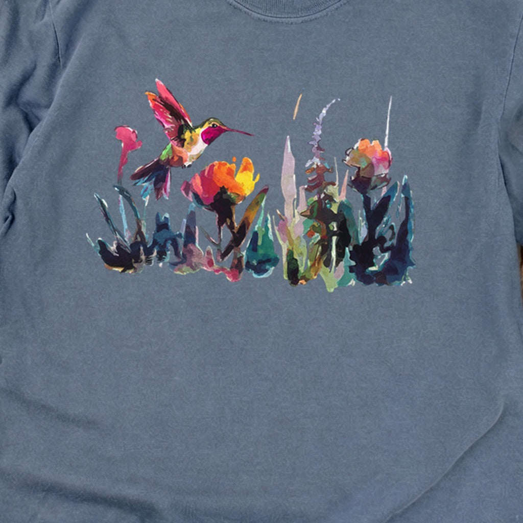 Watercolor Hummingbird with Flowers Cotton Long Sleeve