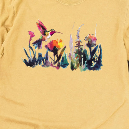 Watercolor Hummingbird with Flowers Cotton Long Sleeve