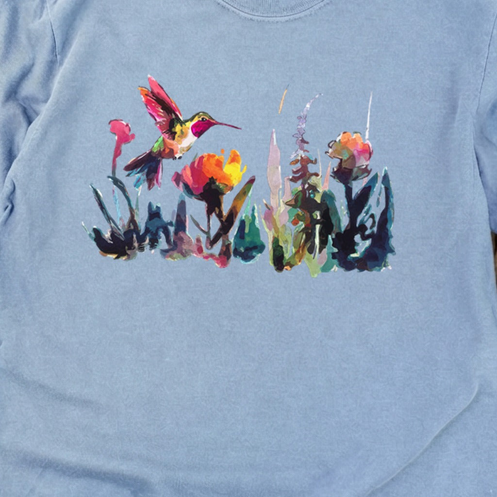 Watercolor Hummingbird with Flowers Cotton Long Sleeve