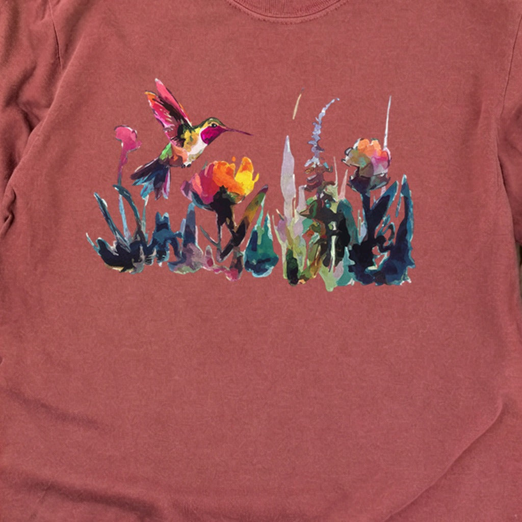 Watercolor Hummingbird with Flowers Cotton Long Sleeve