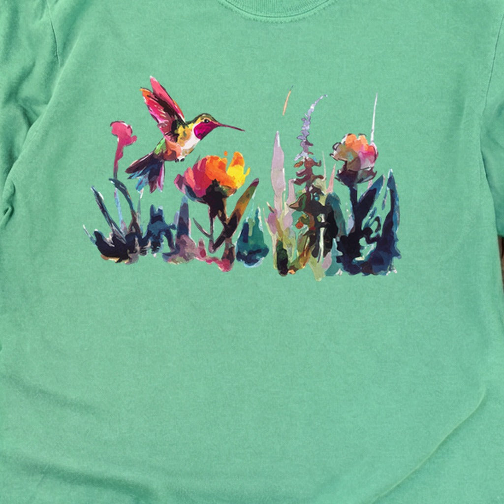 Watercolor Hummingbird with Flowers Cotton Long Sleeve