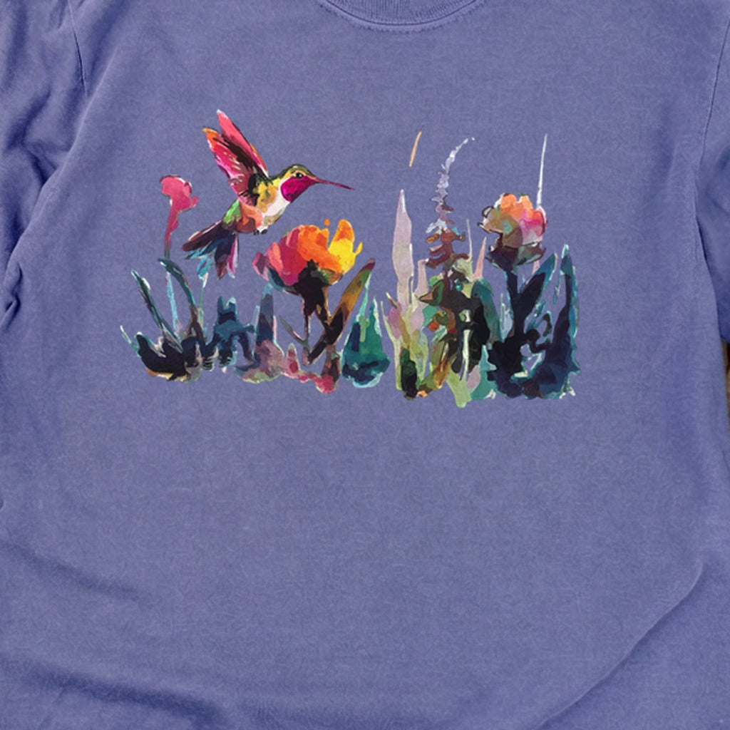 Watercolor Hummingbird with Flowers Cotton Long Sleeve