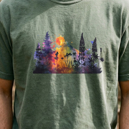 Watercolor Hypercolor Mountains Cotton T-Shirt