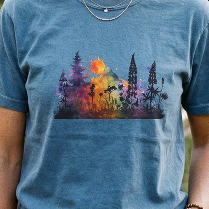 Watercolor Hypercolor Mountains Cotton T-Shirt