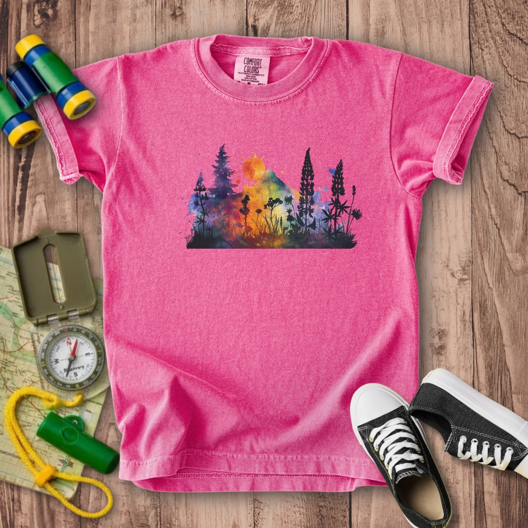 Watercolor Hypercolor Mountains Kids Cotton T-Shirt