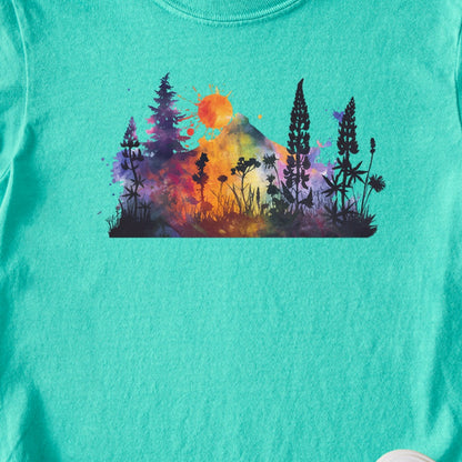 Watercolor Hypercolor Mountains Kids Cotton T-Shirt