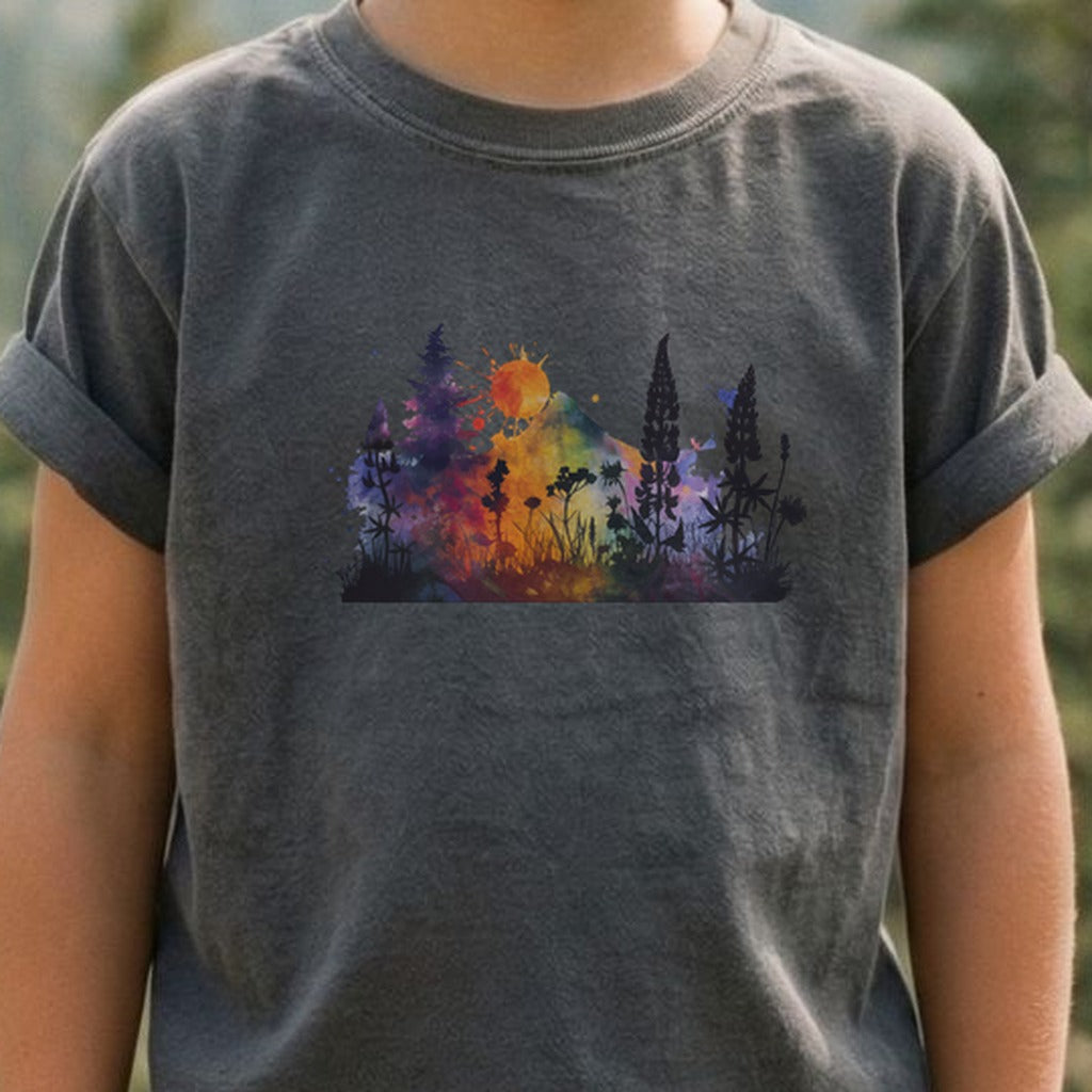 Watercolor Hypercolor Mountains Kids Cotton T-Shirt