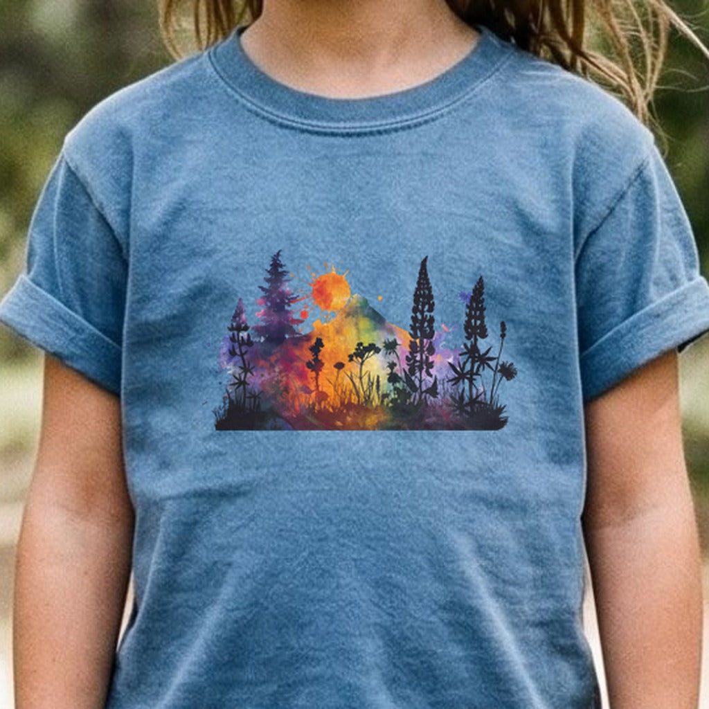 Watercolor Hypercolor Mountains Kids Cotton T-Shirt