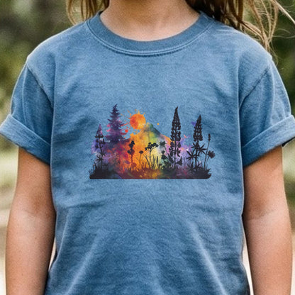 Watercolor Hypercolor Mountains Kids Cotton T-Shirt